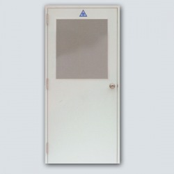 ประตูเหล็กเจาะช่องกระจกครึ่งบาน  (Steel door with half glass)