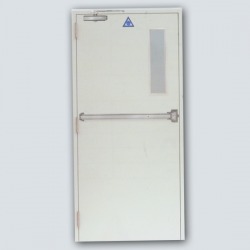 ประตูเหล็กกันไฟเจาะช่องกระจก  Fire proof door with small glass