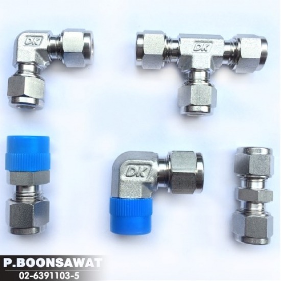 ข้อต่อตาไก่ Dk Lock Connector, Tube fittings ข้องอสามทาง สเตนเลส  Dk Lock Connector  Tube fittings  สแตนเลสตาไก่  ตาไก่Fitting 