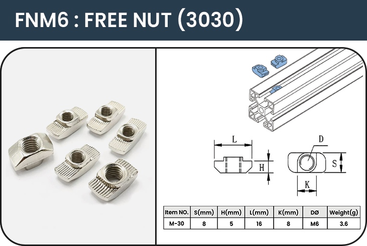 อลูมิเนียมโปรไฟล์ รุ่น FNM FREE NUT (3030)