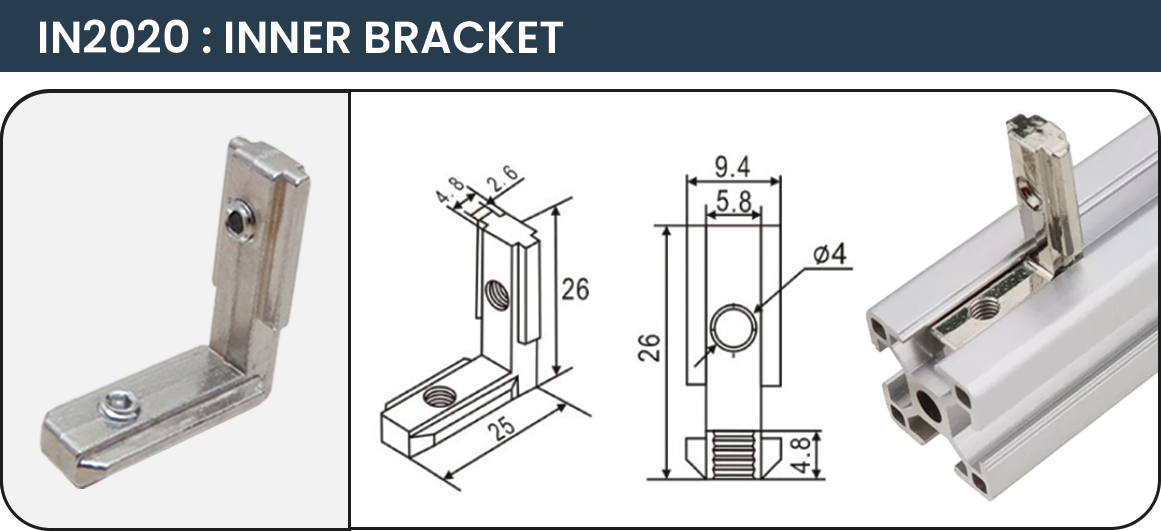 อลูมิเนียมโปรไฟล์ รุ่น IN2020 INNER BRACKET