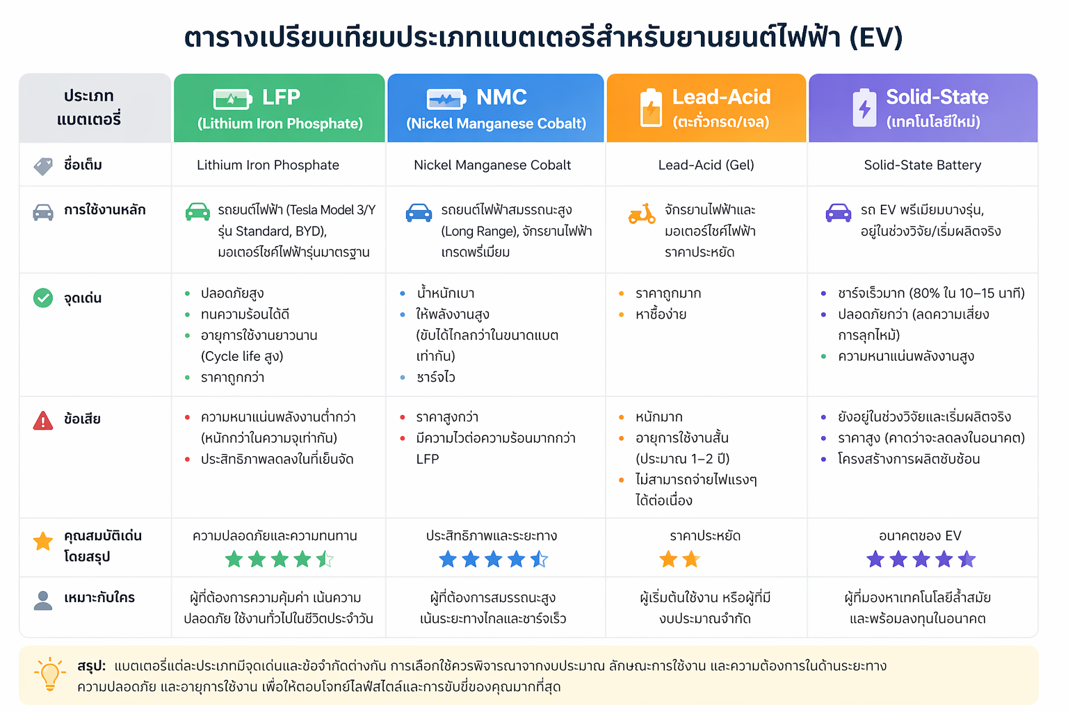 ตารางเปรียบเทียบแบตเตอรี่รถไฟฟ้า ตารางเปรียบเทียบแบตเตอรี่รถไฟฟ้า